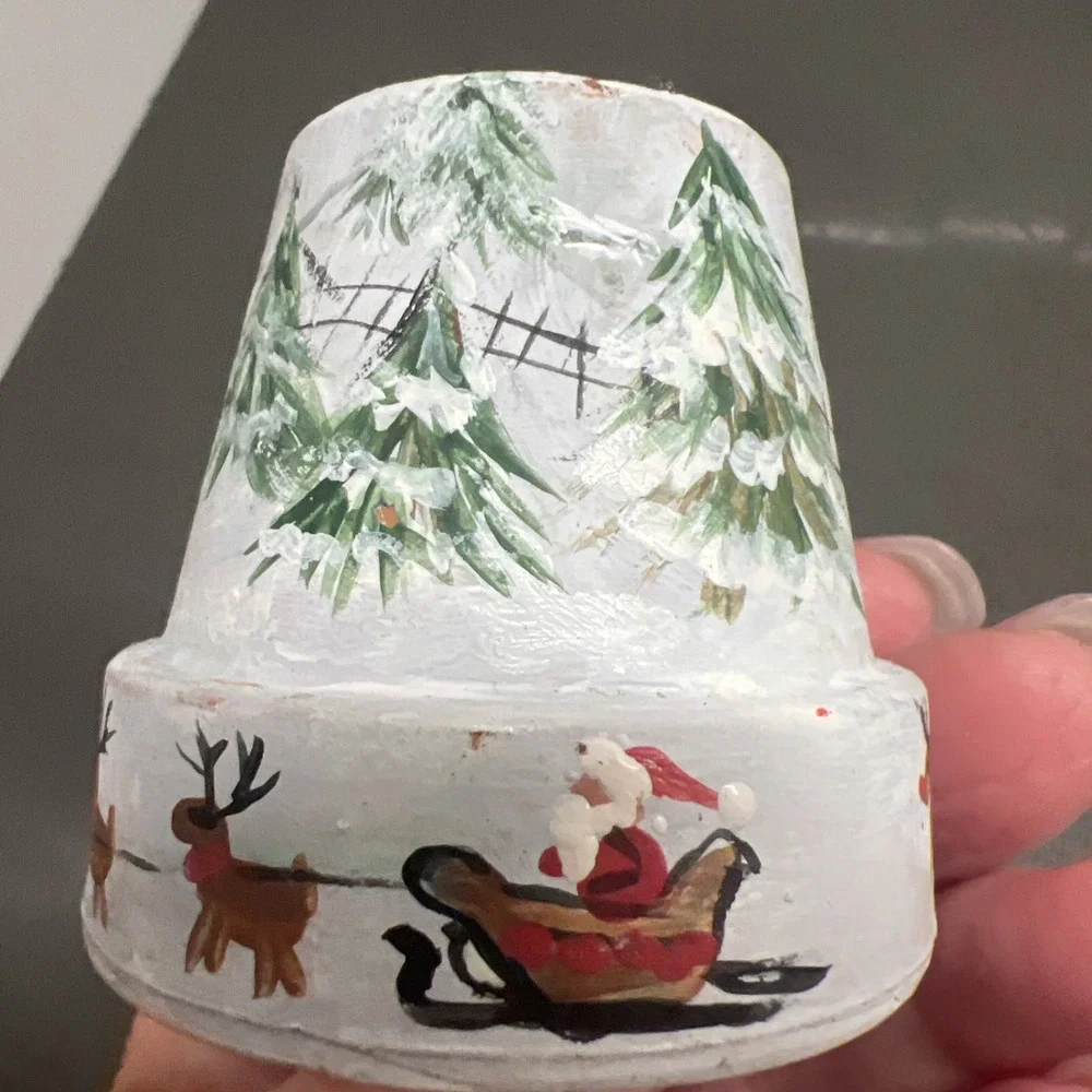 Set of 2 Very Small Handpainted Christmas Plant Flower Pots